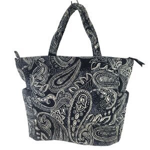 Vera Bradley Midnight Paisley Noir Wide Tote Bag Quilted Purse Gray Black Zipper